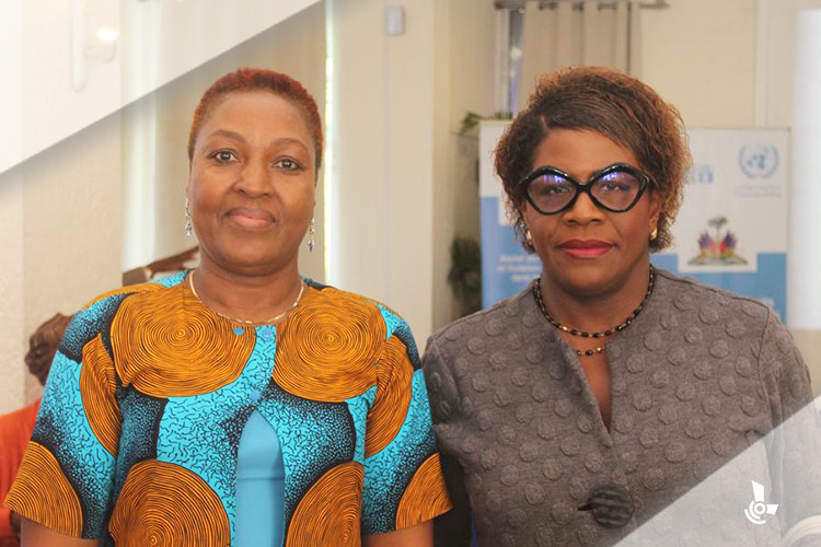 La représentante de L'ONU femmes en Haïti, Marie Goretti Nduwayo et Emmelie PROPHÈTE, Ministre de la Justice et de la Sécurité Publique/Culture et Communication,