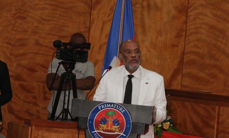 Haïti-Rentrée judiciaire; Le Premier Ministre Dr Ariel Henry lors de son discours. Crédit photo : Le Louverture